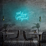 Aplica de Perete Neon eat sleep game repeat, 51x40 cm - Albastru