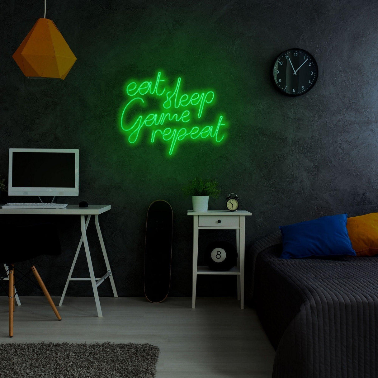 Aplica de Perete Neon eat sleep game repeat, 51x40 cm - Verde