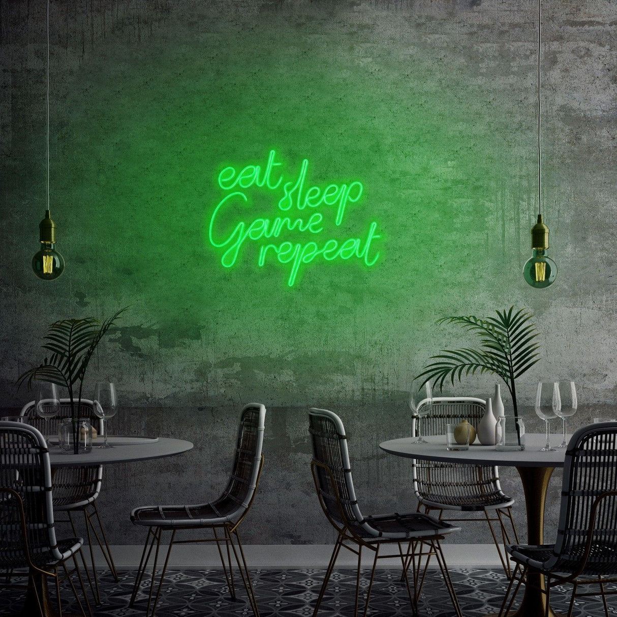 Aplica de Perete Neon eat sleep game repeat, 51x40 cm - Verde