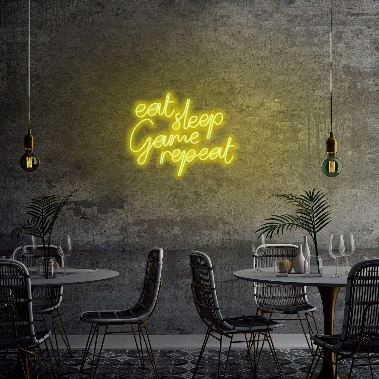 Aplica de Perete Neon eat sleep game repeat, 51x40 cm - Galben