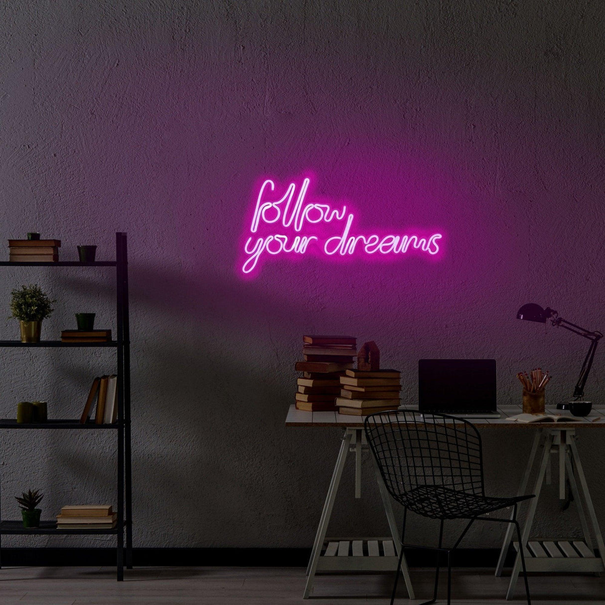 Aplica de Perete Neon Follow Your Dreams, 60x32 cm - Roz