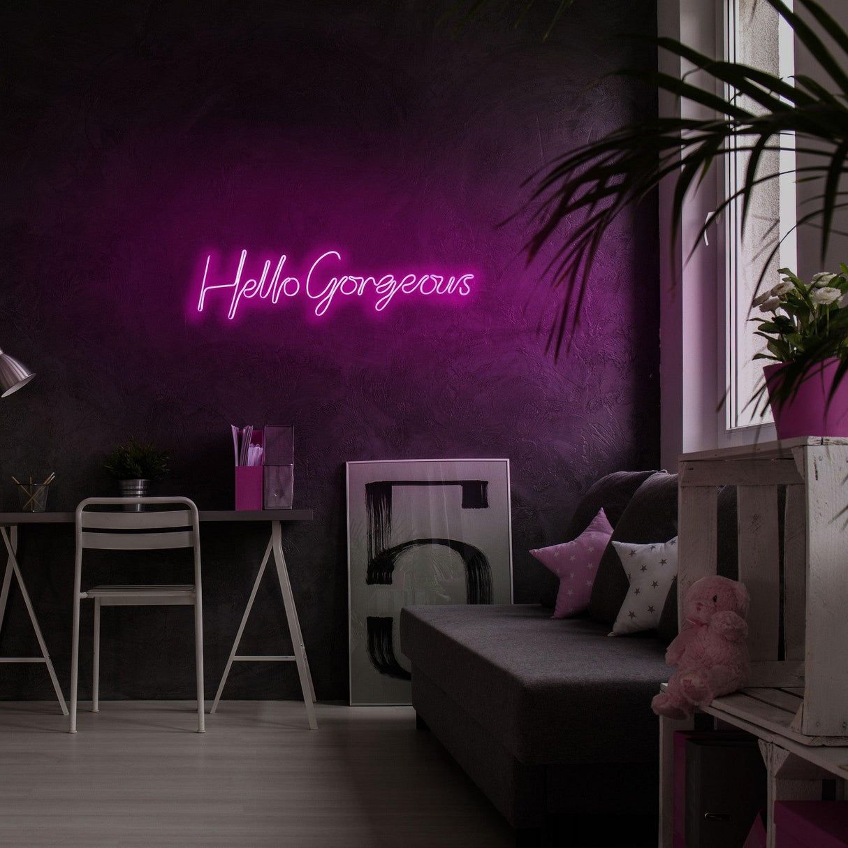Aplica de Perete Neon Hello Gorgeous (diverse dimensiuni) - Roz