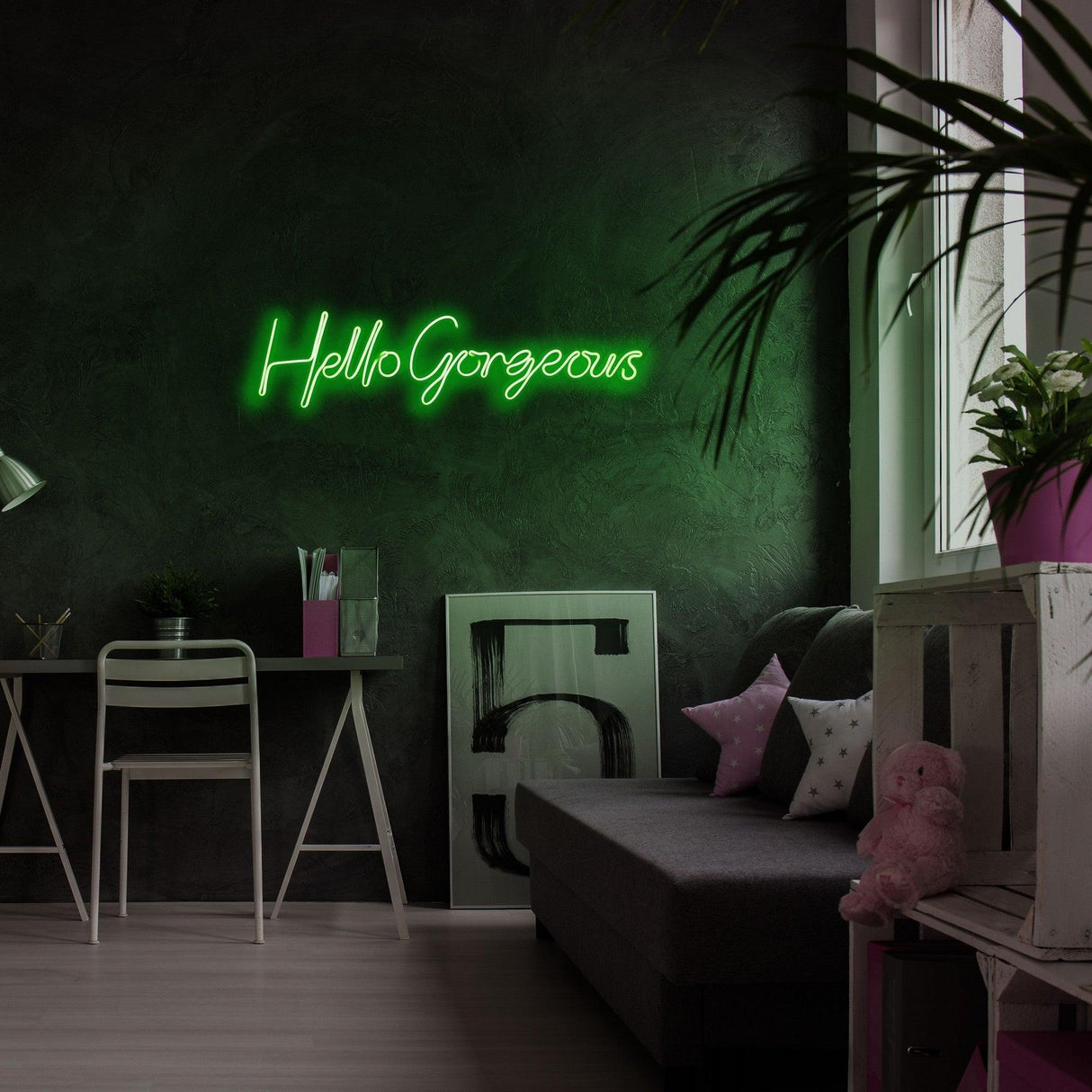 Aplica de Perete Neon Hello Gorgeous (diverse dimensiuni) - Verde