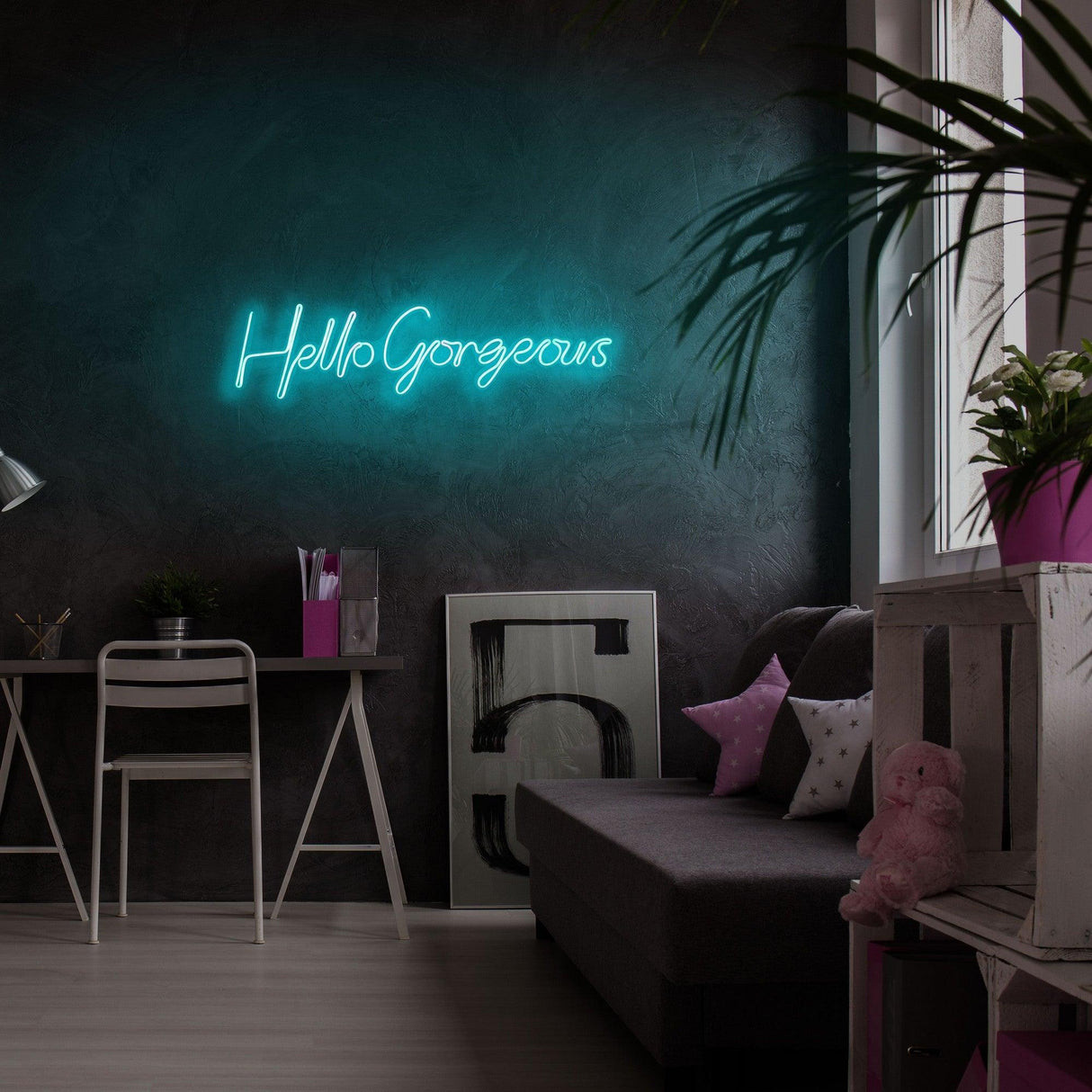 Aplica de Perete Neon Hello Gorgeous (diverse dimensiuni) - Albastru