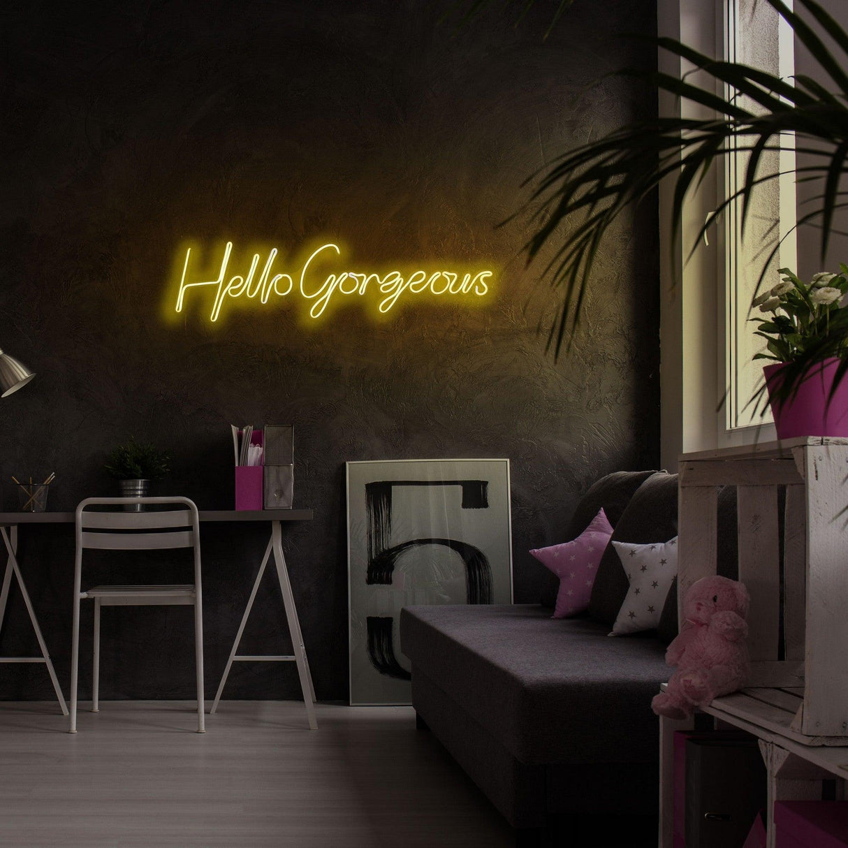 Aplica de Perete Neon Hello Gorgeous (diverse dimensiuni) - Galben