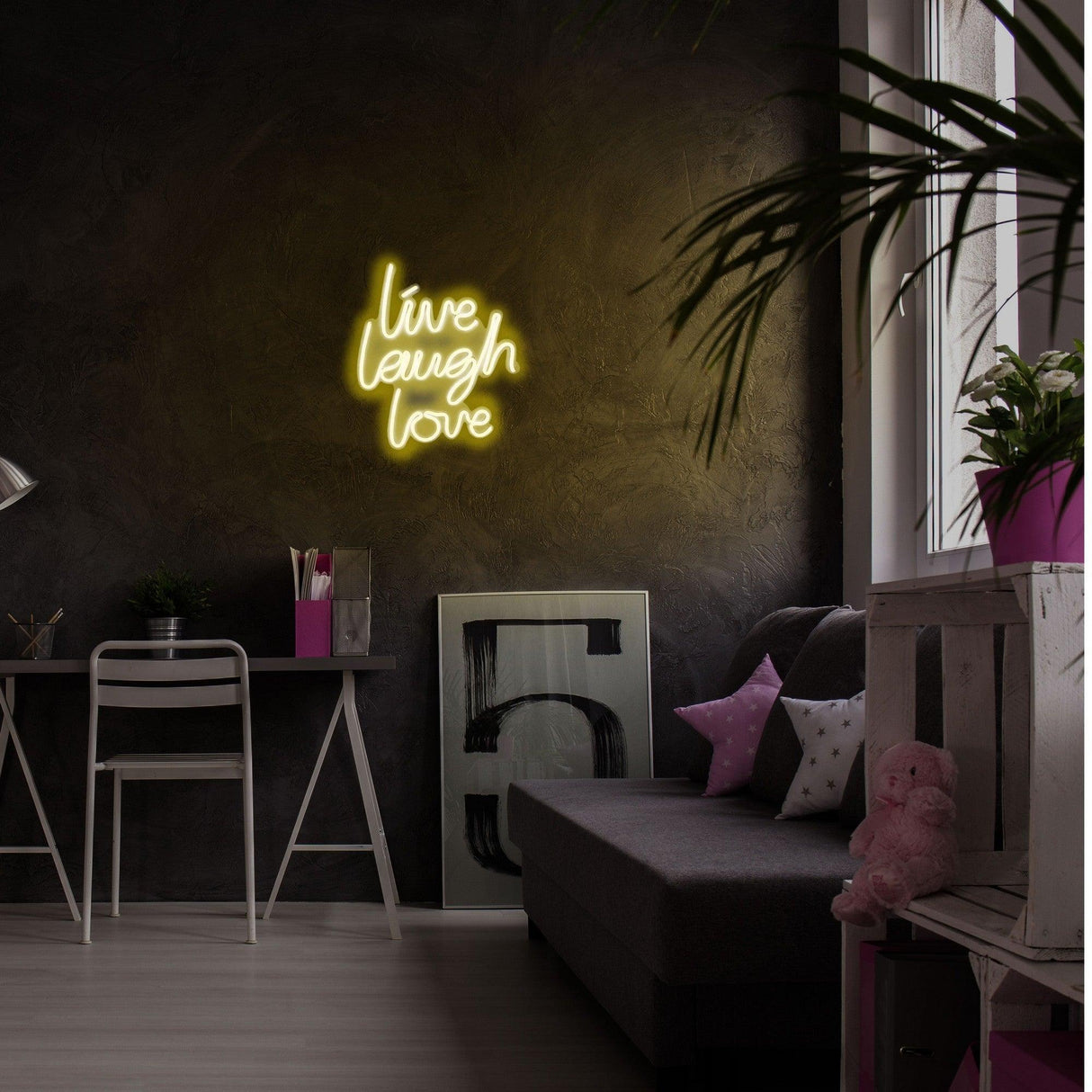 Aplica de Perete Neon Live Laugh Love, 31x36 cm - Galben