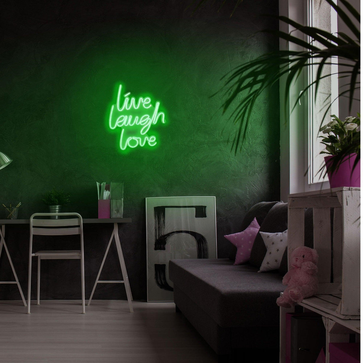 Aplica de Perete Neon Live Laugh Love, 31x36 cm - Verde