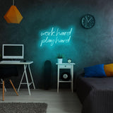 Aplica de Perete Neon Work Hard Play Hard, 55x36 cm - Albastru