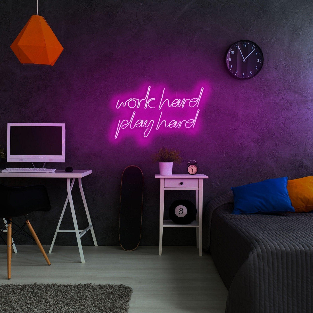 Aplica de Perete Neon Work Hard Play Hard, 55x36 cm - Roz