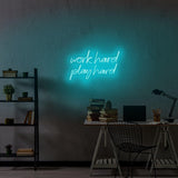 Aplica de Perete Neon Work Hard Play Hard, 55x36 cm - Albastru