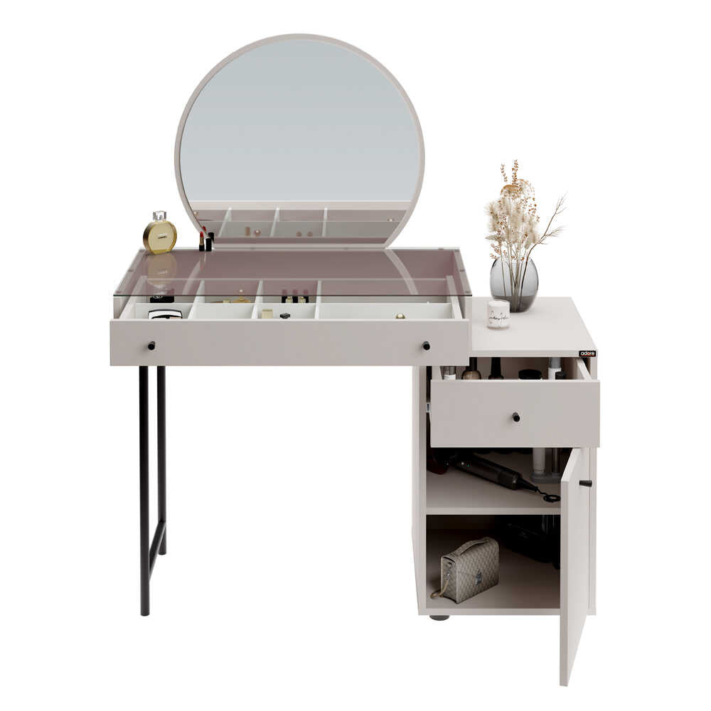 Masa de machiaj TMU-713-VV-1 Home Collection® Dior, 3 sertare cu oglinda, Crem, 108x130x47 cm