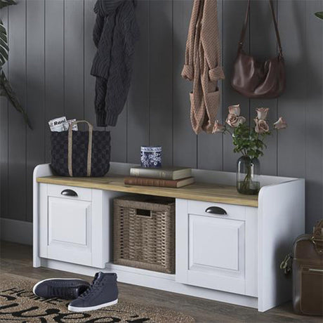 Banca pantofi Arthur I 8 perechi, Alb, 120x40x45 cm