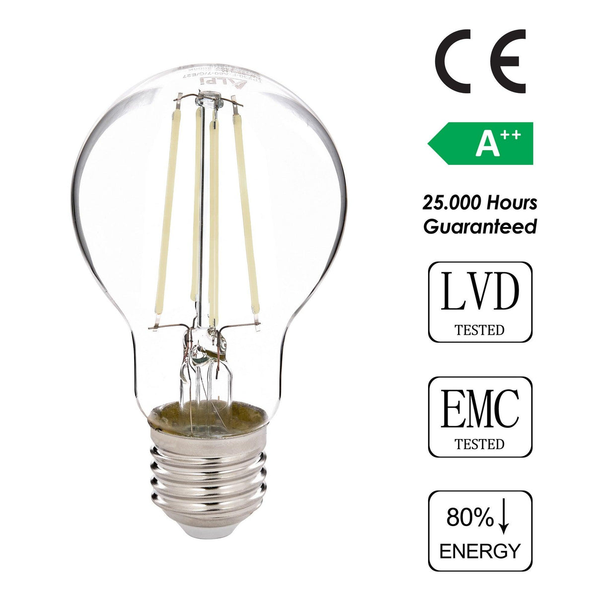 Bec cu LED E27 A60 - Alb, Transparent, 6x14 cm
