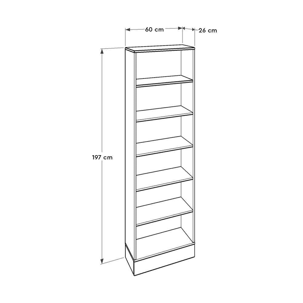 Bibliotecă KTP-860-MB-1 Home Collection® Base cu 6 Rafturi, Alb, 60x197x26 cm