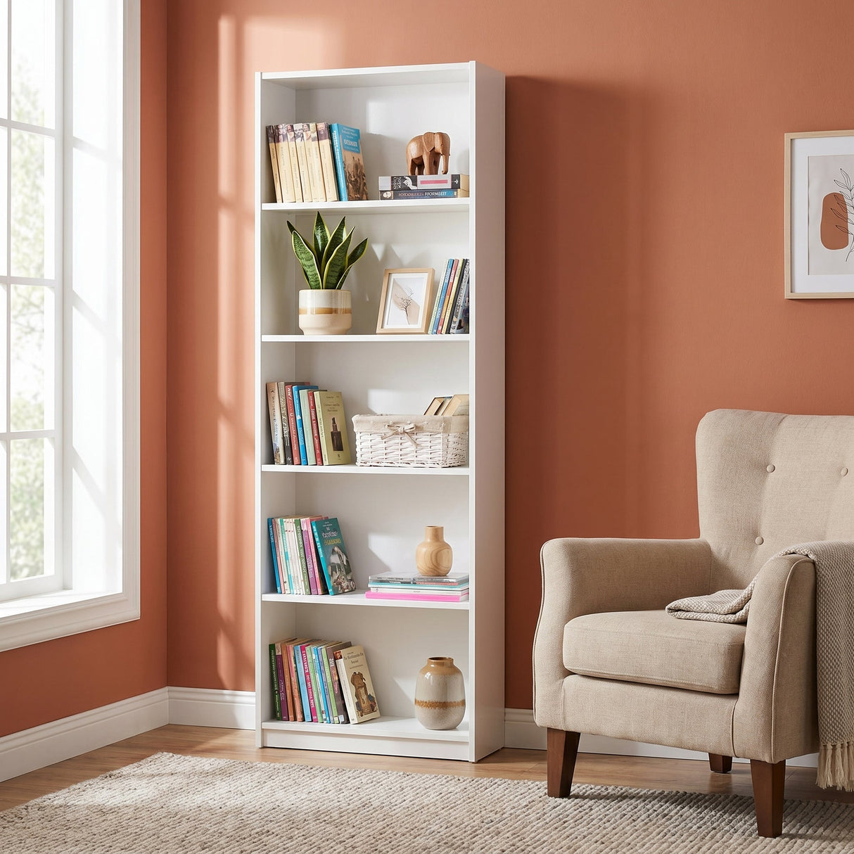 Biblioteca A1205 Home Collection® Libra, 5 rafturi, Alb, 56x170x20 cm