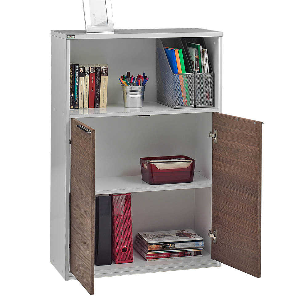 Biblioteca NKT-23-NB-1 Home Collection® New York cu 2 usi si incuietoare, Alb - Nuc, 76x111x34 cm