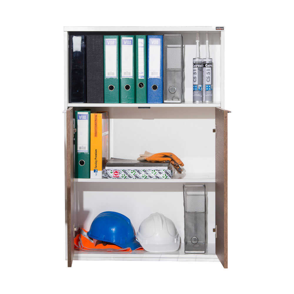 Biblioteca NKT-23-NB-1 Home Collection® New York cu 2 usi si incuietoare, Alb - Nuc, 76x111x34 cm