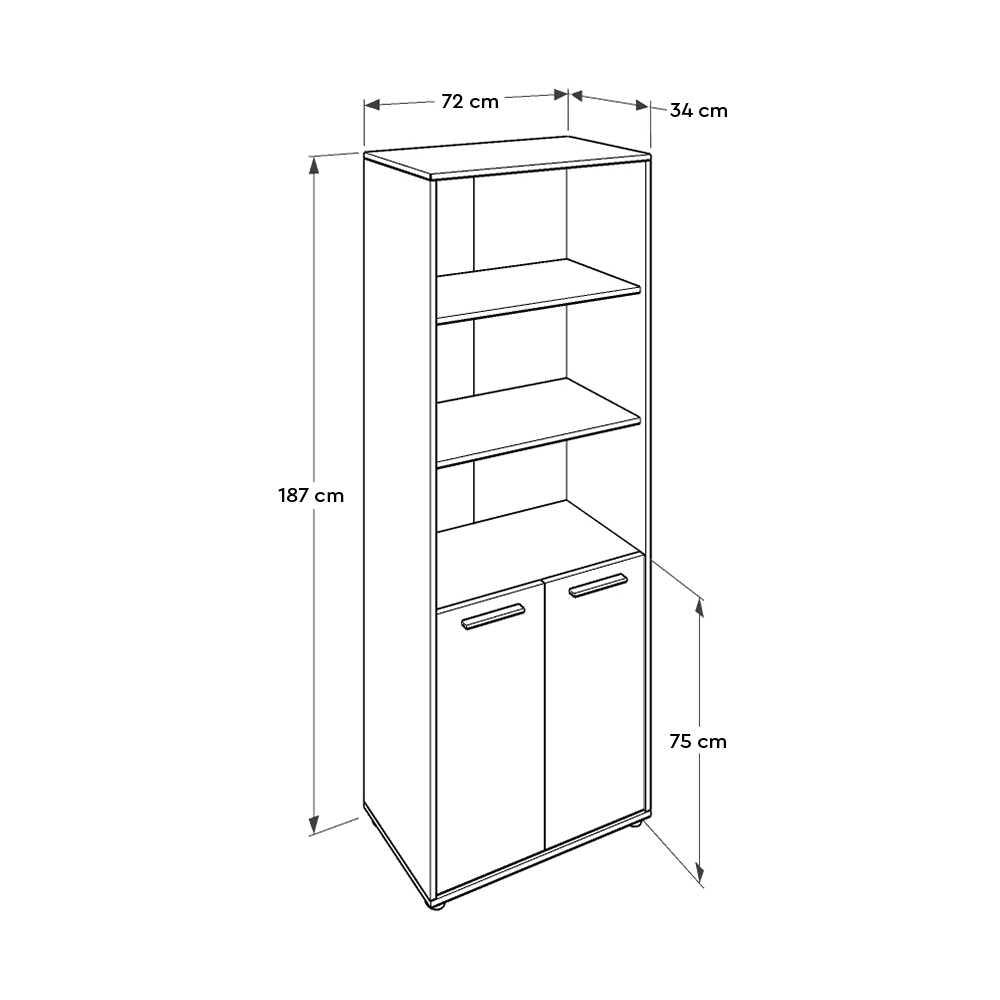 Biblioteca NKT-552-TT-1 Home Collection® New York Office, 2 usi cu cheie, 3 rafturi fix, Natur, 72x187x34 cm
