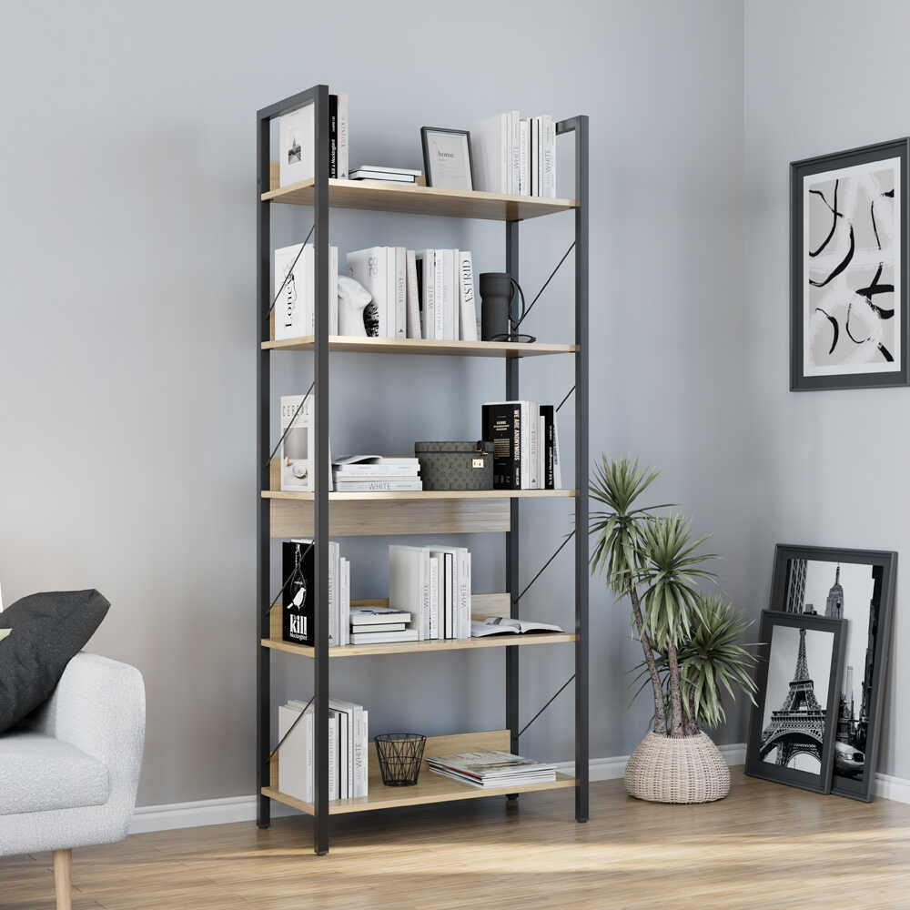 Biblioteca KTP-850-FF-1 Home Collection® Profile cu 5 rafturi, Alb - Maro - Stejar, 73x172x35 cm - Biblioteca KTP-850-FF-1 Home Collection® Profile cu 5 rafturi, Alb - Maro - Stejar, 73x172x35 cm | SKU: KTP-850-FF-1