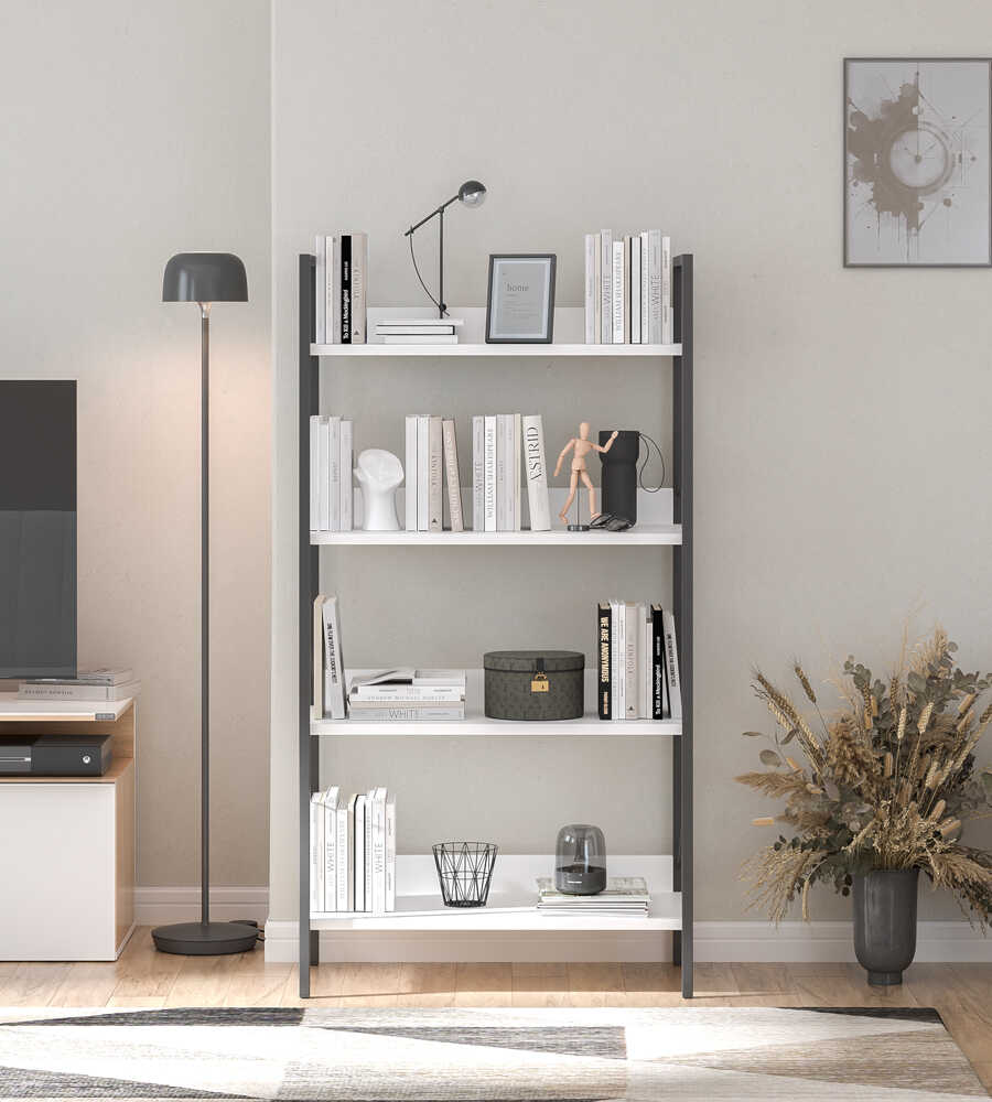 Biblioteca KTP-840-FF-1 Home Collection® Profile cu 4 rafturi, Alb - Maro - Stejar, 73x136x35 cm - Alb | SKU: KTP-840-FF-1, KTP-840-OO-1, KTP-840-DE-1