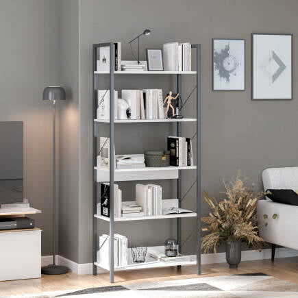 Biblioteca KTP-850-FF-1 Home Collection® Profile cu 5 rafturi, Alb - Maro - Stejar, 73x172x35 cm - Alb | SKU: KTP-850-FF-1, KTP-850-DE-1, KTP-850-OO-1