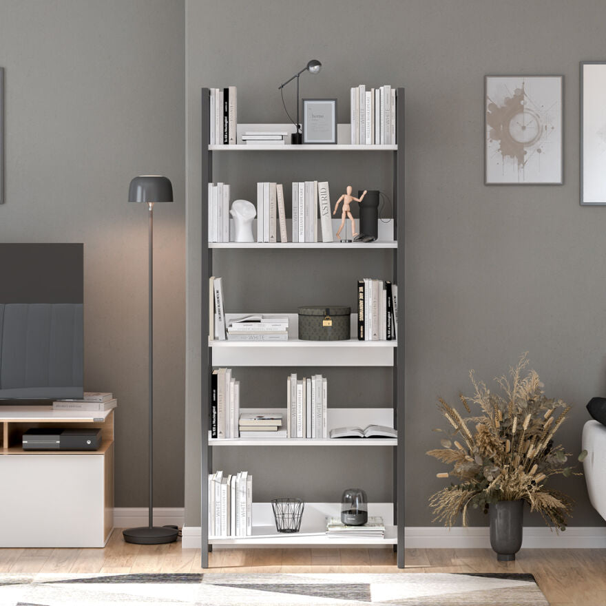 Biblioteca KTP-850-FF-1 Home Collection® Profile cu 5 rafturi, Alb - Maro - Stejar, 73x172x35 cm - Alb | SKU: KTP-850-FF-1, KTP-850-DE-1, KTP-850-OO-1