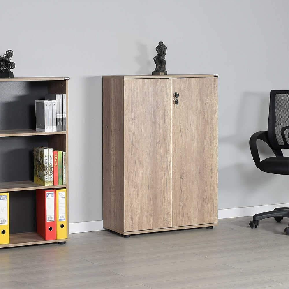 Bibliotecă RKT-332-DD-1 Home Collection® Rio cu 2 Uși, Cheie și 3 Rafturi, 72x109x34 cm - Natur | SKU: RKT-332-TT-1