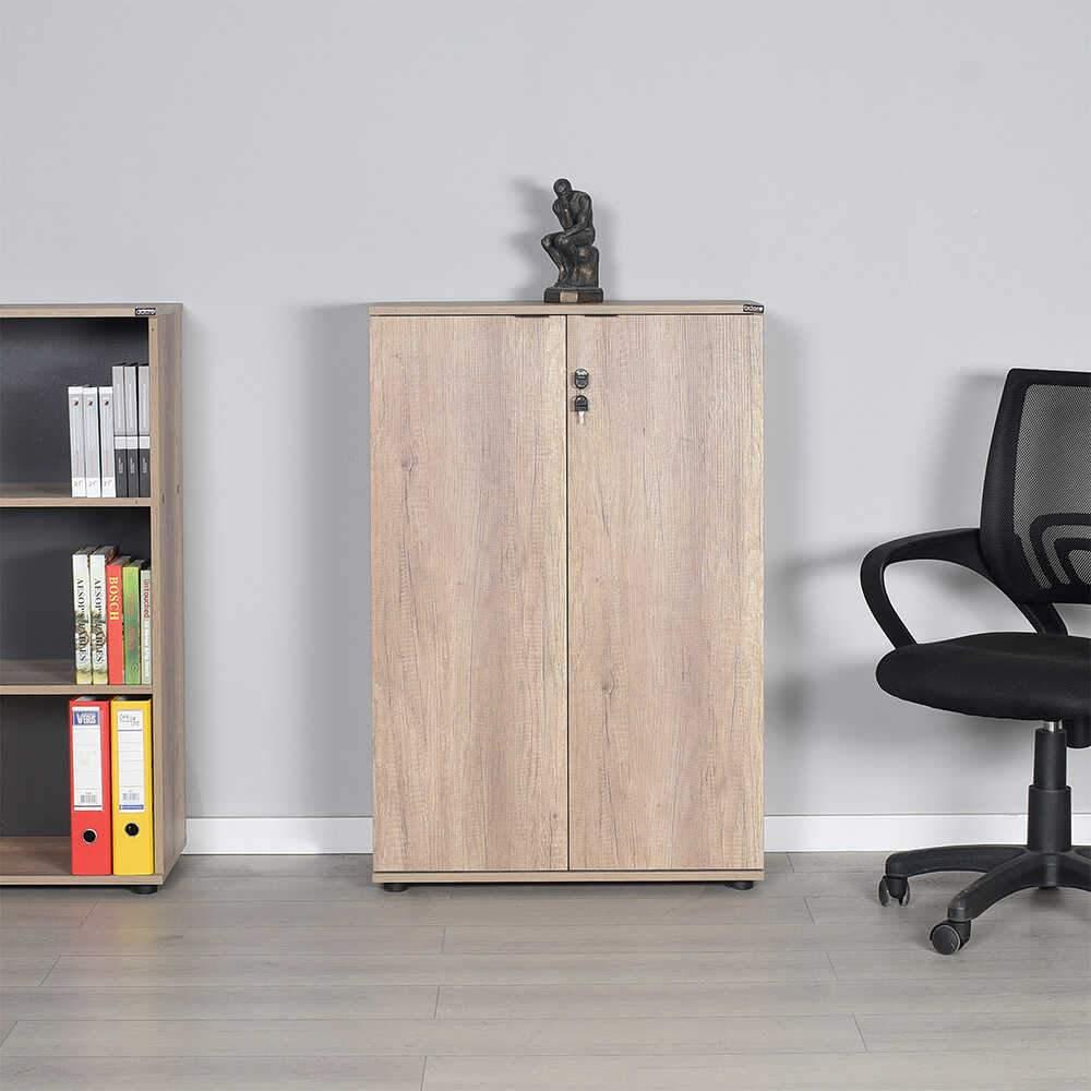Bibliotecă RKT-332-DD-1 Home Collection® Rio cu 2 Uși, Cheie și 3 Rafturi, 72x109x34 cm - Natur | SKU: RKT-332-TT-1