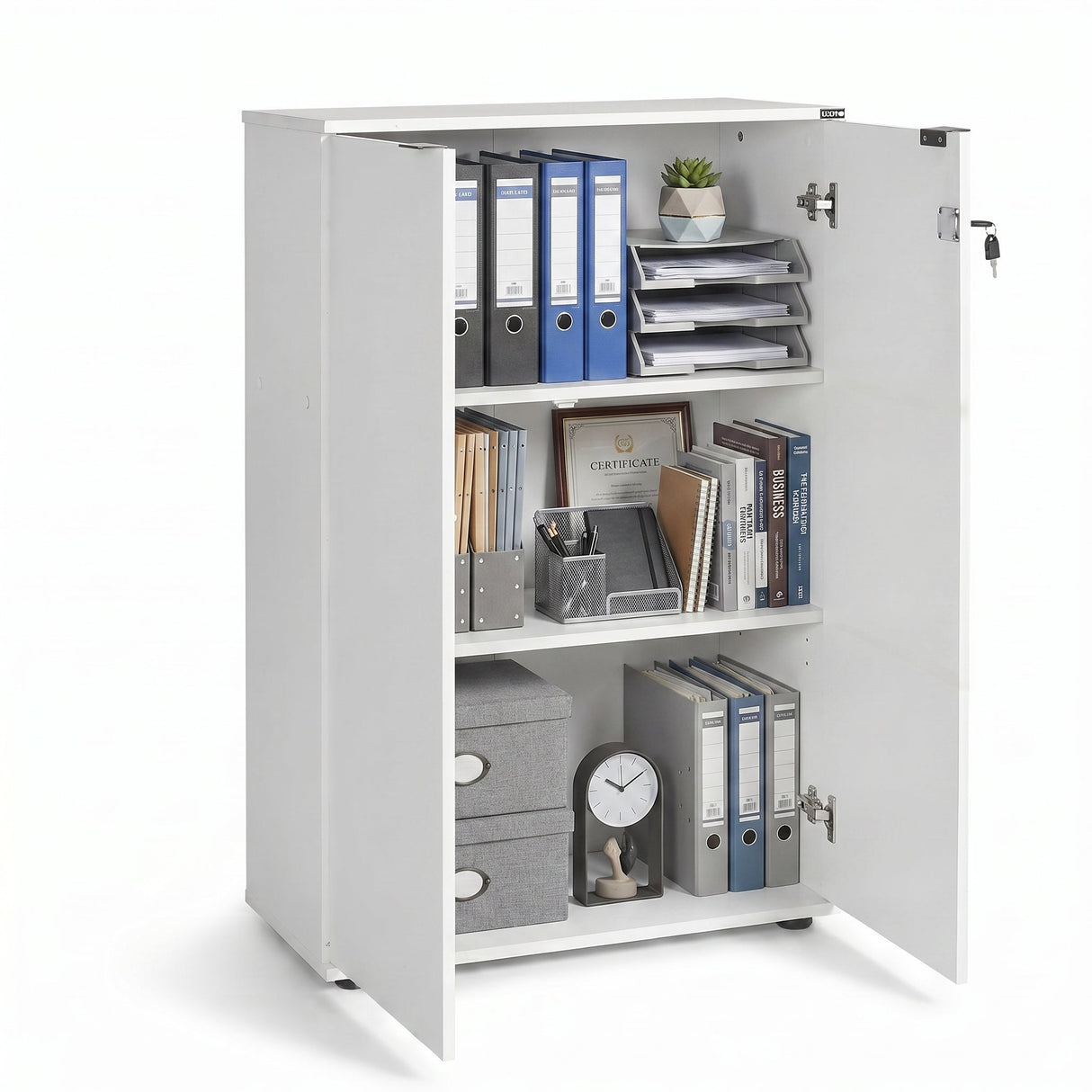 Bibliotecă RKT-332-DD-1 Home Collection® Rio cu 2 Uși, Cheie și 3 Rafturi, 72x109x34 cm - Alb | SKU: RKT-332-DD-1, RKT-332-OO-1, RKT-332-AX-1, RKT-332-TT-1, RKT-332-FF-1
