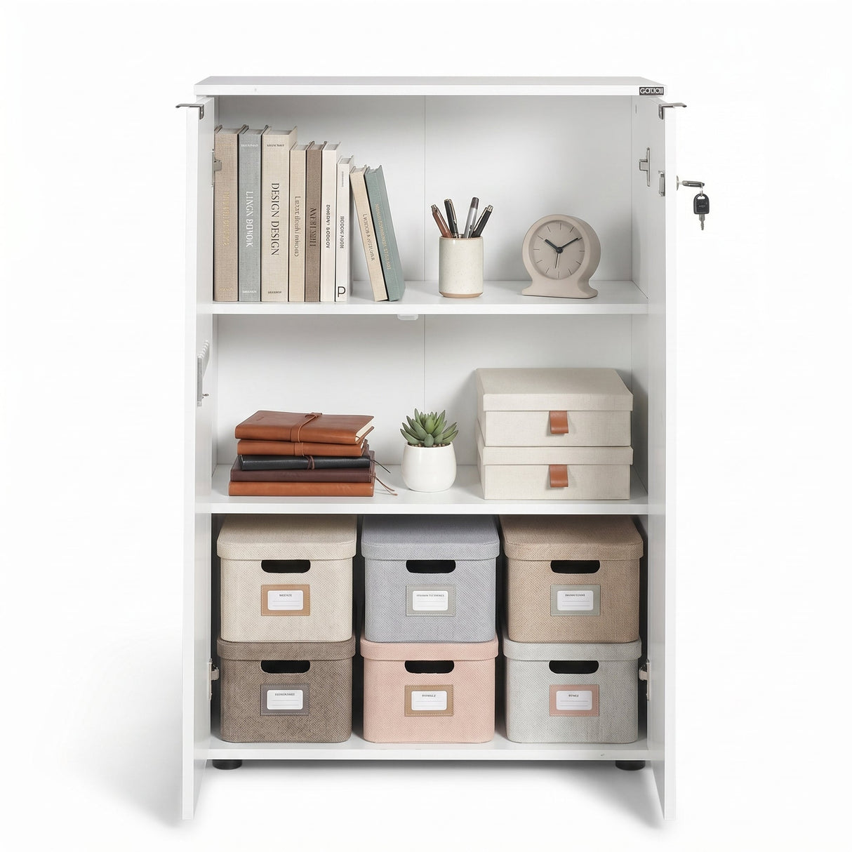 Bibliotecă RKT-332-DD-1 Home Collection® Rio cu 2 Uși, Cheie și 3 Rafturi, 72x109x34 cm - Alb | SKU: RKT-332-DD-1, RKT-332-OO-1, RKT-332-AX-1, RKT-332-TT-1, RKT-332-FF-1