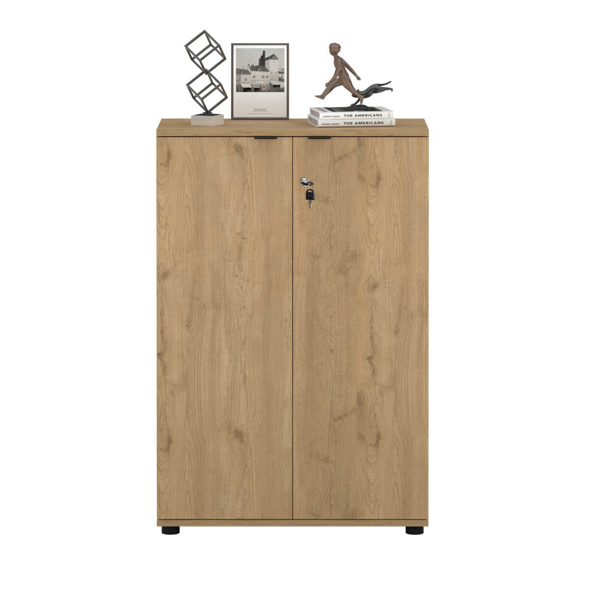 Bibliotecă RKT-332-DD-1 Home Collection® Rio cu 2 Uși, Cheie și 3 Rafturi, 72x109x34 cm - Stejar | SKU: RKT-332-FF-1