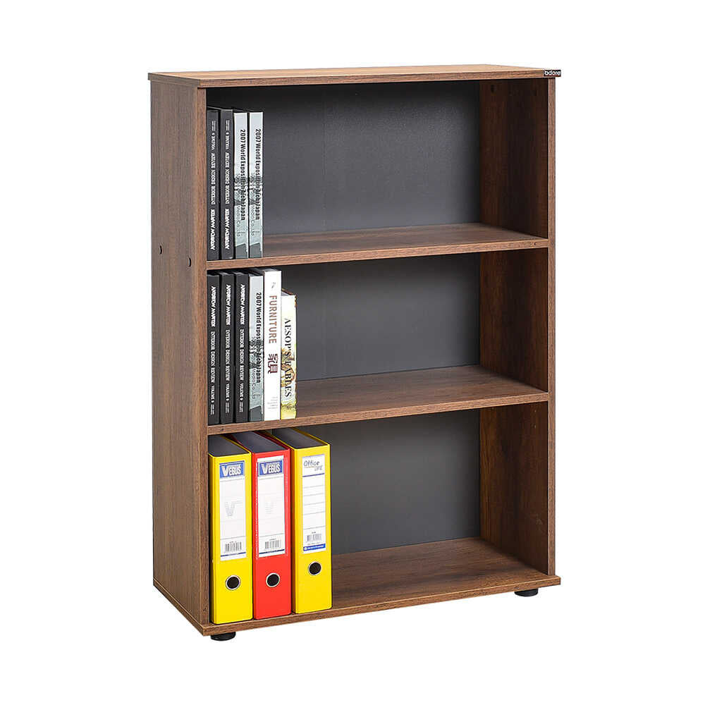 Biblioteca RKT-330-DD-1 Home Collection® Rio Mini, 3 rafturi, Alb - Nuc - Antracit, 72x109x34 cm - Nuc | SKU: RKT-330-DD-1, RKT-330-OO-1, RKT-330-AX-1