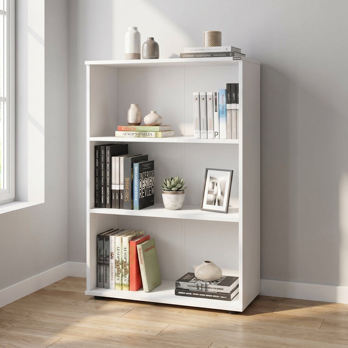 Biblioteca RKT-330-DD-1 Home Collection® Rio Mini, 3 rafturi, Alb - Nuc - Antracit, 72x109x34 cm - Alb | SKU: RKT-330-DD-1
