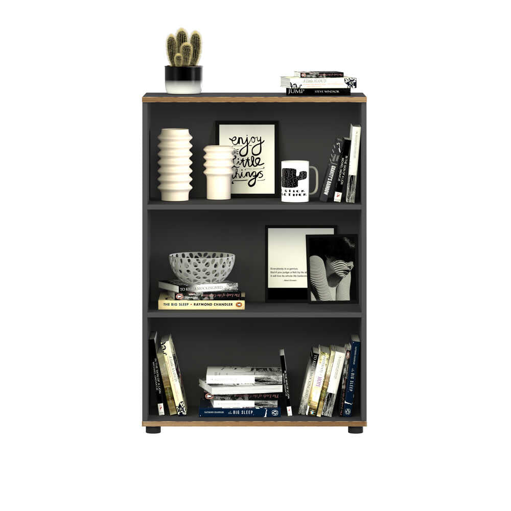 Biblioteca RKT-330-DD-1 Home Collection® Rio Mini, 3 rafturi, Alb - Nuc - Antracit, 72x109x34 cm - Antracit | SKU: RKT-330-AX-1