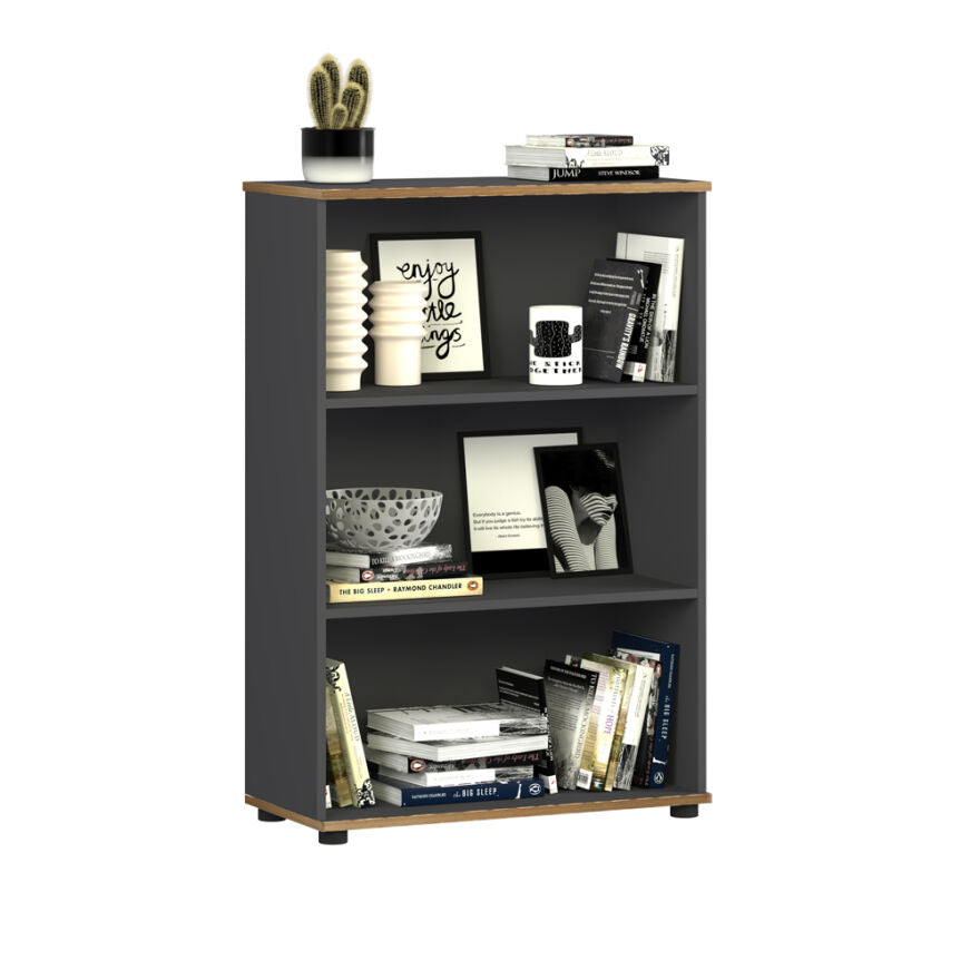 Biblioteca RKT-330-DD-1 Home Collection® Rio Mini, 3 rafturi, Alb - Nuc - Antracit, 72x109x34 cm - Antracit | SKU: RKT-330-AX-1