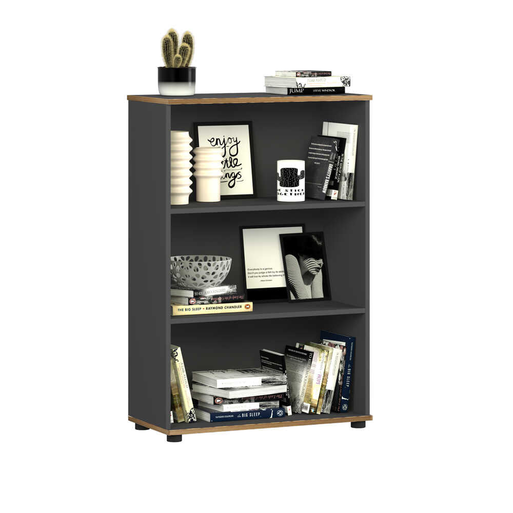 Biblioteca RKT-330-DD-1 Home Collection® Rio Mini, 3 rafturi, Alb - Nuc - Antracit, 72x109x34 cm - Antracit | SKU: RKT-330-AX-1