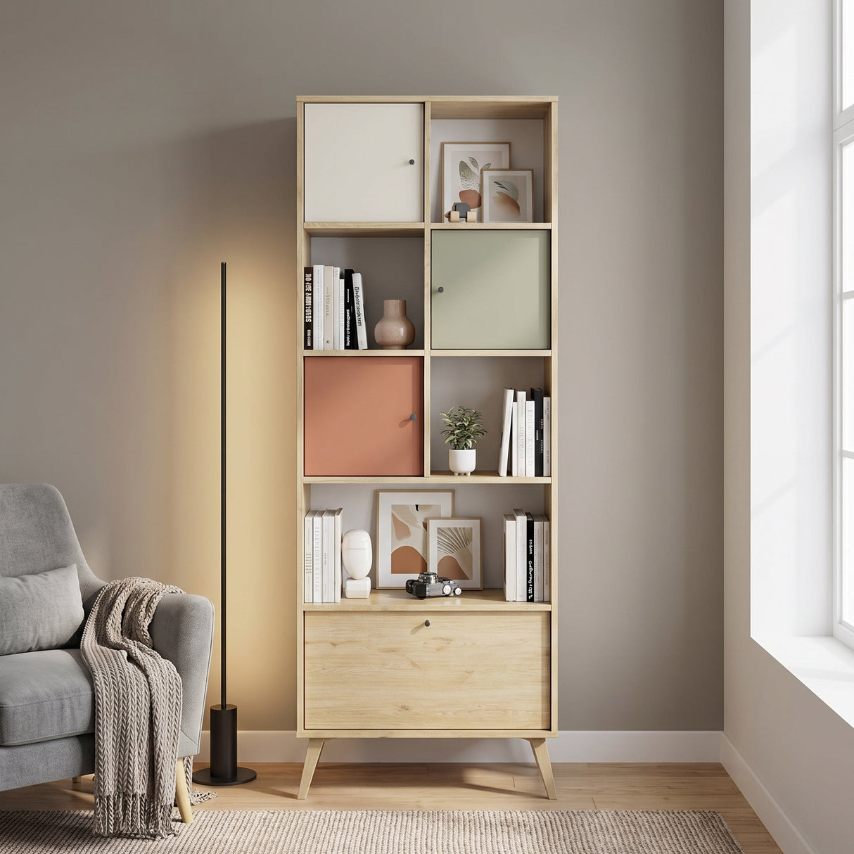 Biblioteca TKT-940-FX-1 Home Collection® Tiffany, 4 usi si 4 rafturi, Multicolor, 67x181x30 cm