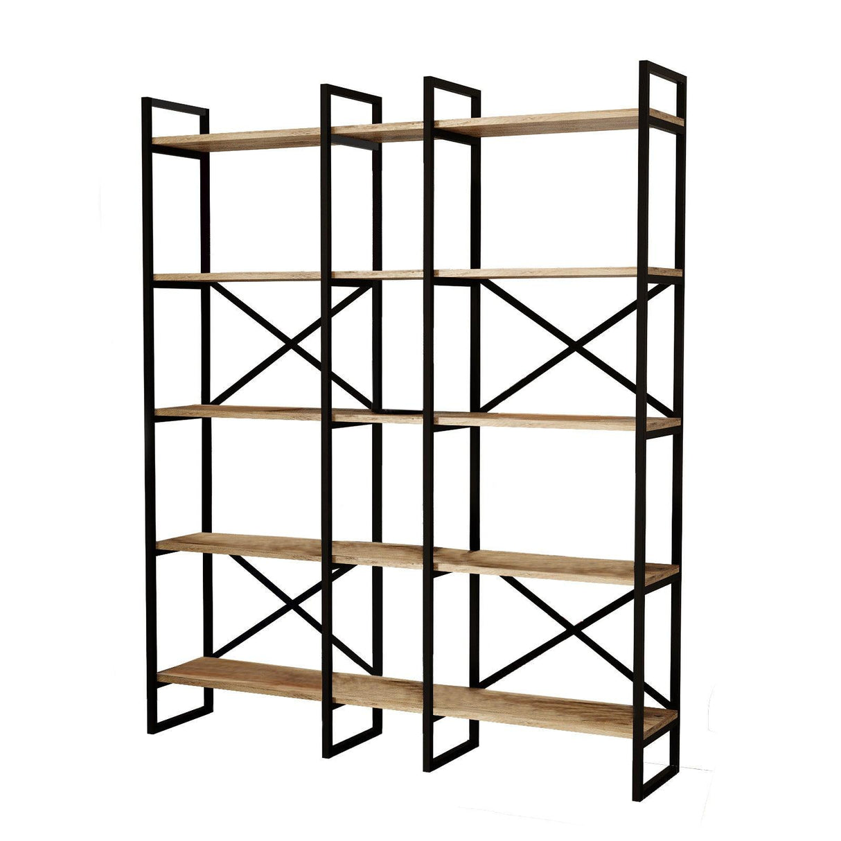 Biblioteca Advantex 5 rafturi Lung cadru metal, Stejar, 144x175x30 cm