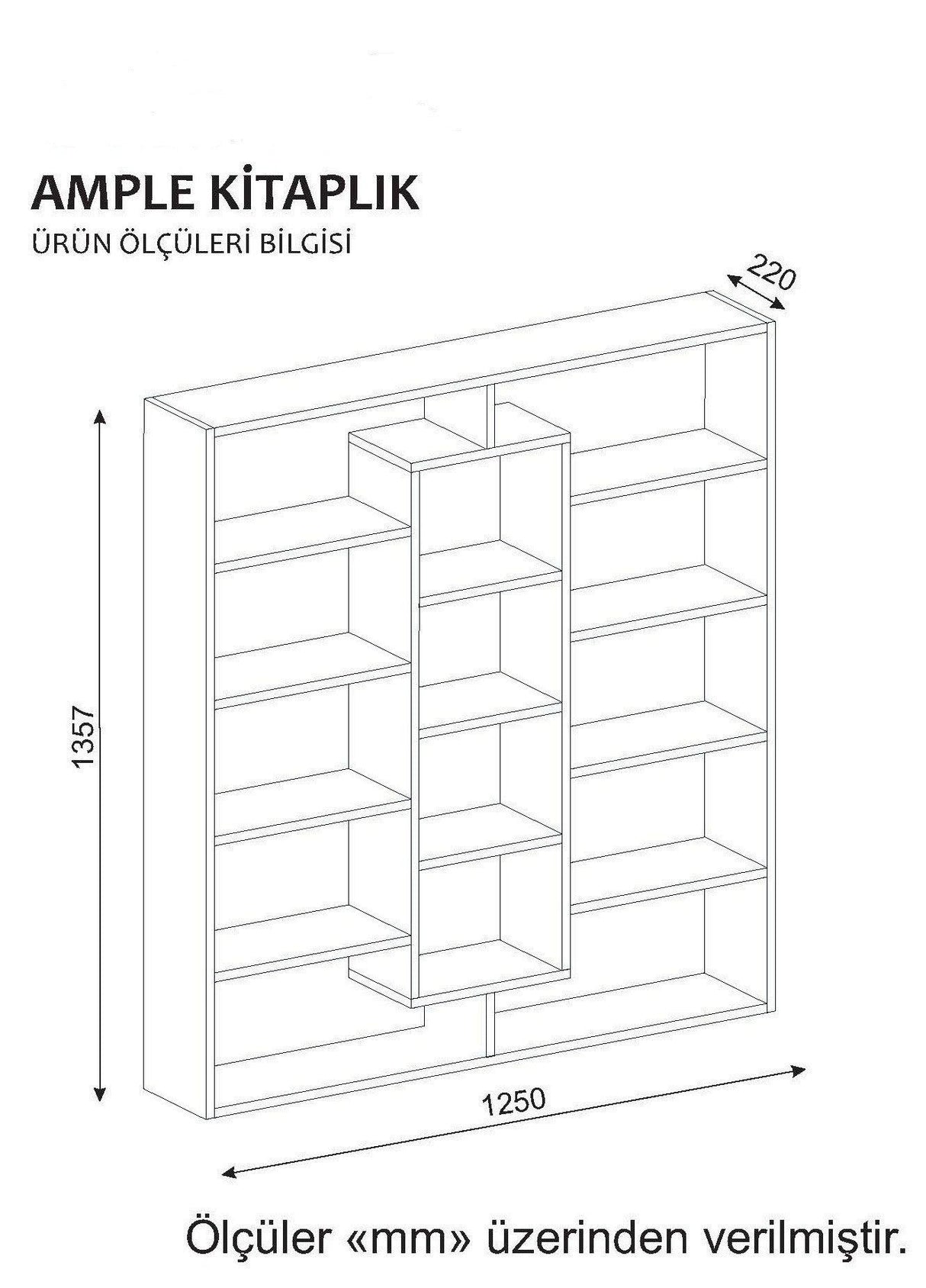 Biblioteca Ample, Alb - Maro, 125x136x22 cm - Maro