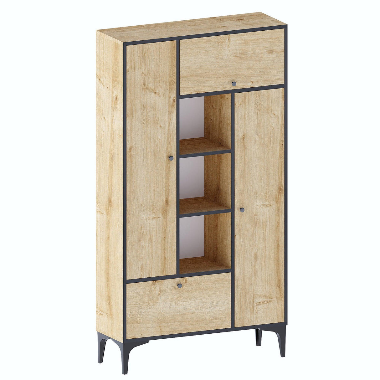 Biblioteca Arsenio cu 4 usi si rafturi, Stejar, 96x177x32 cm