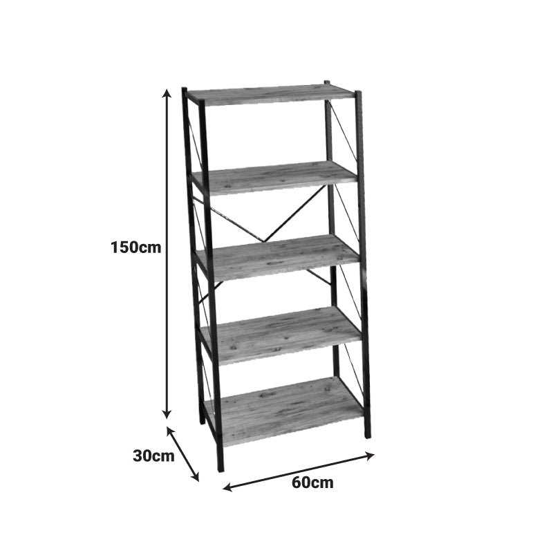 Biblioteca Bimblem, metal, 60x30x150 cm - Marmura Alba-Negru