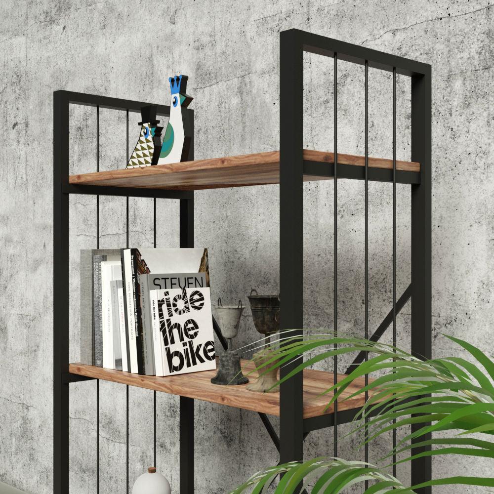 Biblioteca Bookazo, 4 rafturi cadru metal, Negru, 60x34x150 cm