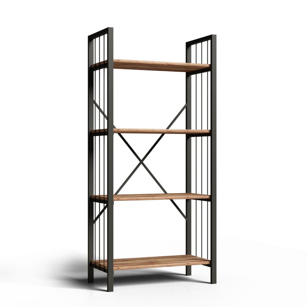 Biblioteca Bookazo, 4 rafturi cadru metal, Negru, 60x34x150 cm