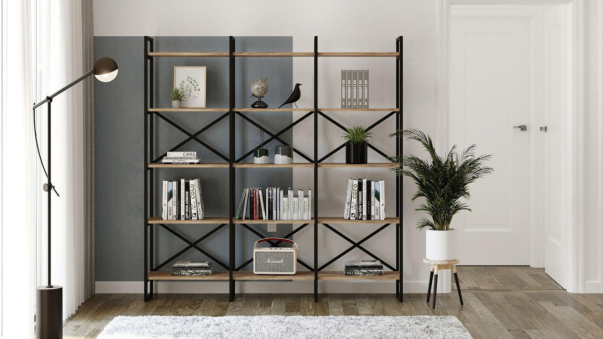 Biblioteca Cello rafturile XL cadru metal, Crem, 170x175x30 cm