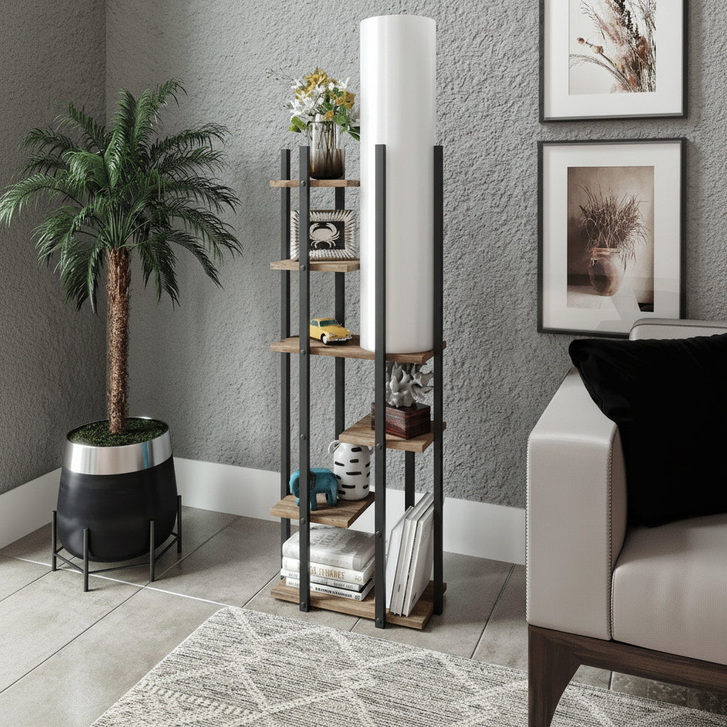 Biblioteca Cu Lampa Lemn Wallar, Negru, 45x160x25 cm