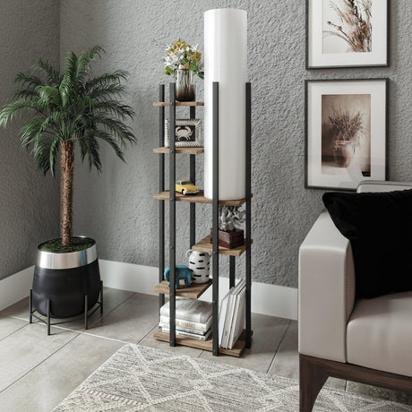 Biblioteca Cu Lampa Lemn Wallar, Negru, 45x160x25 cm