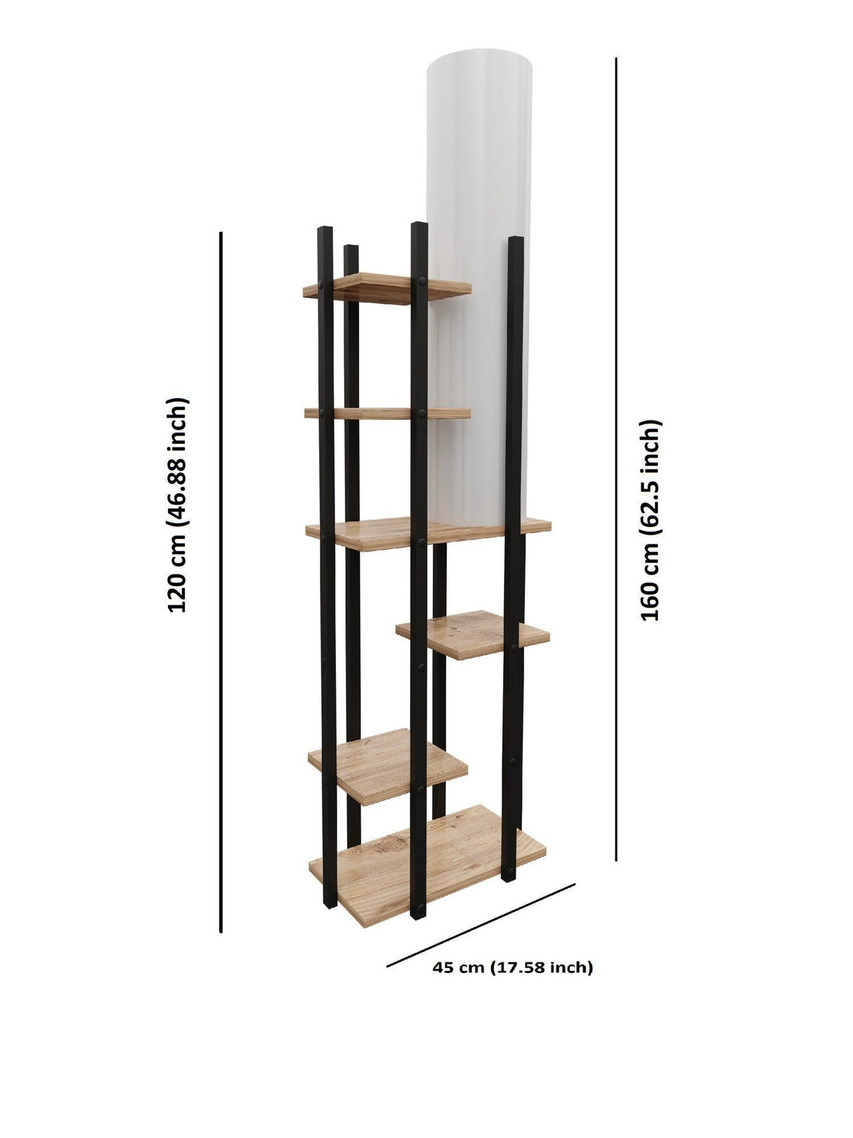 Biblioteca Cu Lampa Lemn Wallar, Negru, 45x160x25 cm