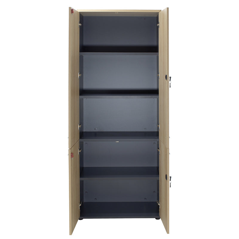 Biblioteca cu patru usi din lemn Lotus din stejar, Gri inchis, 80x41x200 cm