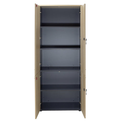 Biblioteca cu patru usi din lemn Lotus din stejar, Gri inchis, 80x41x200 cm