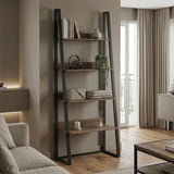 Bibliotecă cu rafturi Alfa, Stil Modern, Metal Negru și Lemn, Sonoma, 75x36x185 cm - Bibliotecă cu rafturi Alfa, Stil Modern, Metal Negru și Lemn, Sonoma, 75x36x185 cm